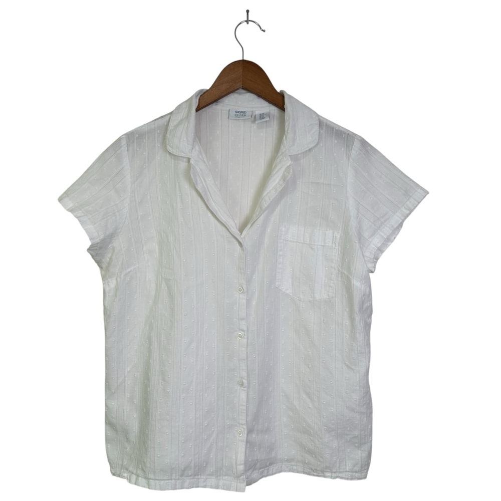 Sigrid Olsen Sleepwear Women’s XL White Cotton Short Sleeve Button Sleep Shirt